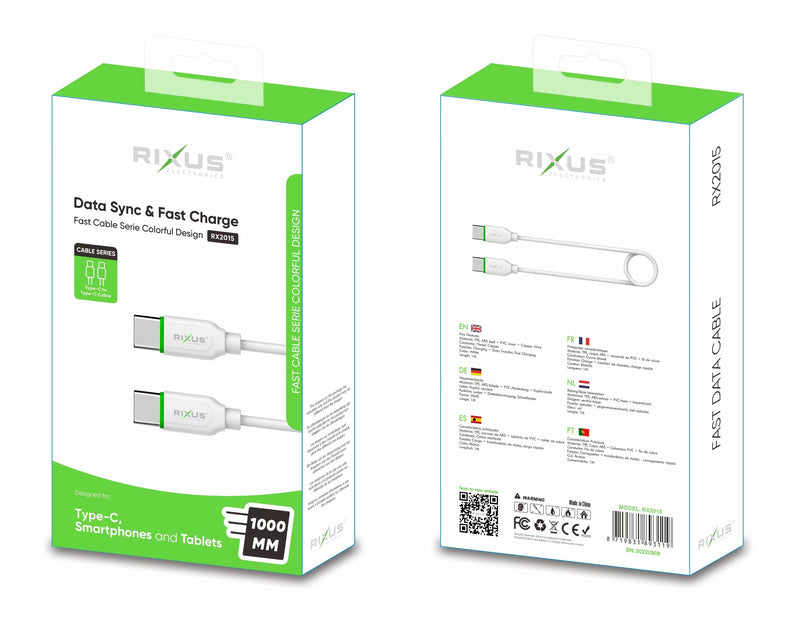 Rixus RX2015 Data Sync And Fast Charge Cable Type-C to Type-C 100cm