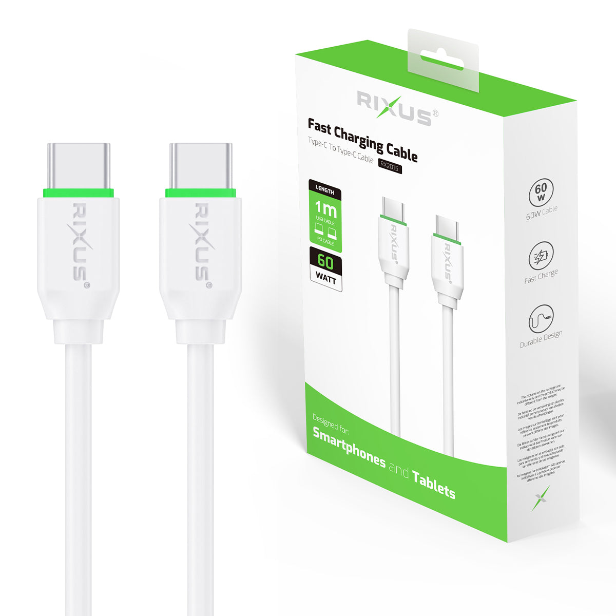 Rixus RX2015 Data Sync And Fast Charge Cable USB-C to USB-C 1m