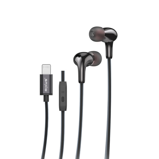 Rixus RXHD27L Stereo In-Ear Lightning Connector Wired Earphone Black