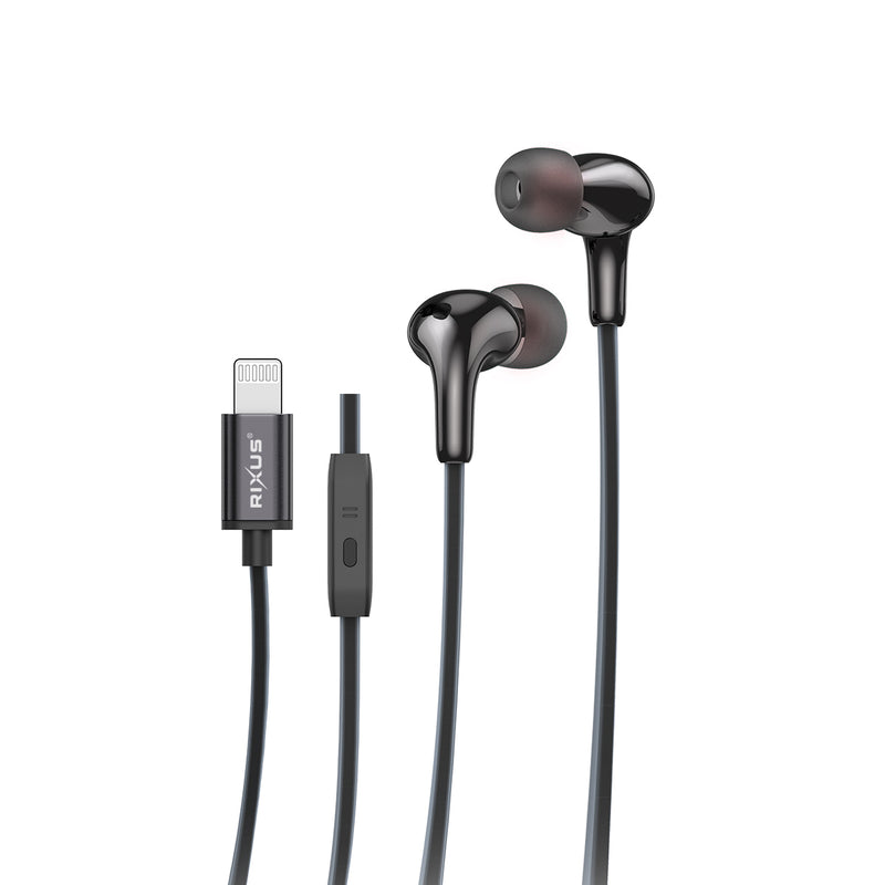 Rixus RXHD27L Stereo In-Ear Lightning Wired Earphone Black