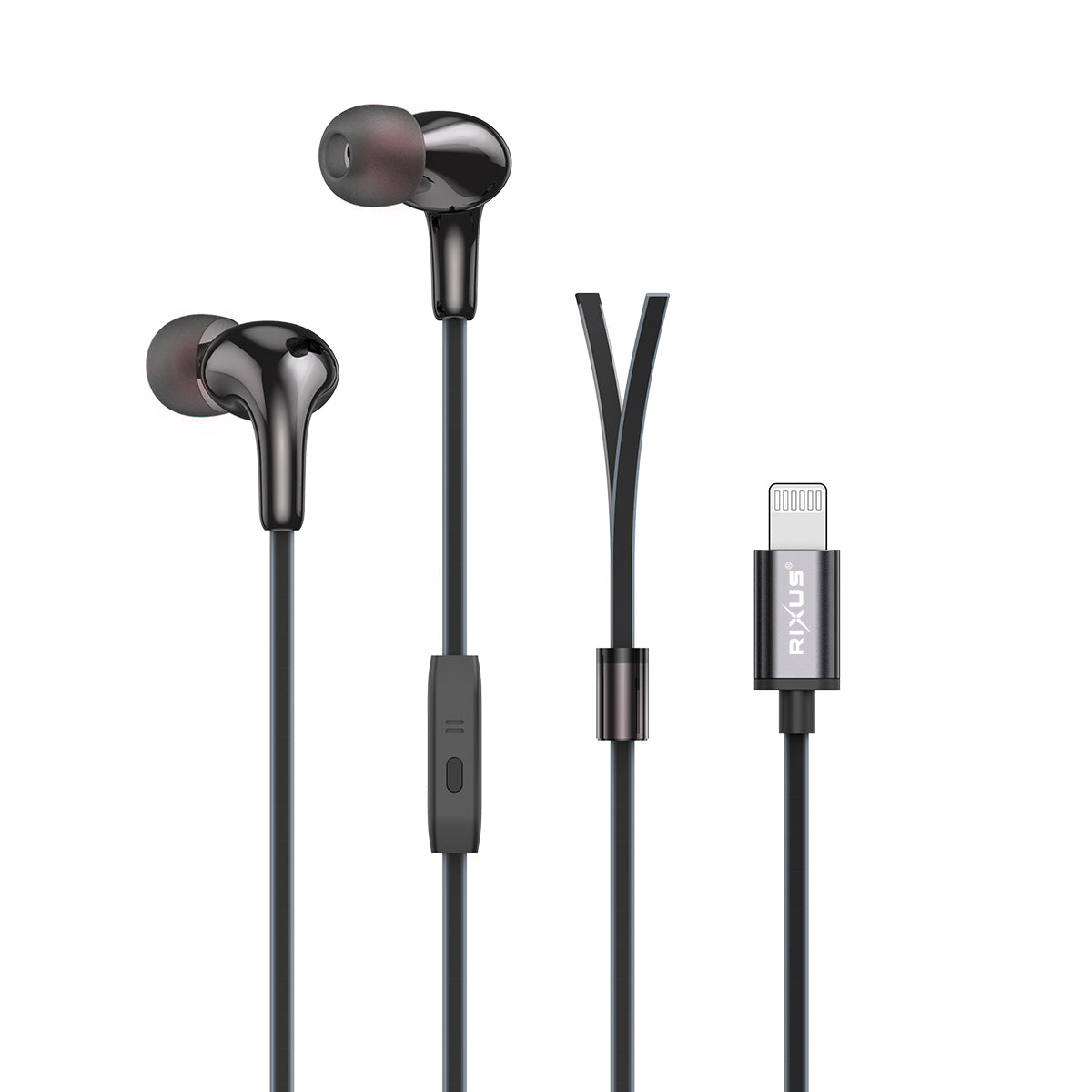 Rixus RXHD27L Stereo In-Ear Lightning Connector Wired Earphone Black