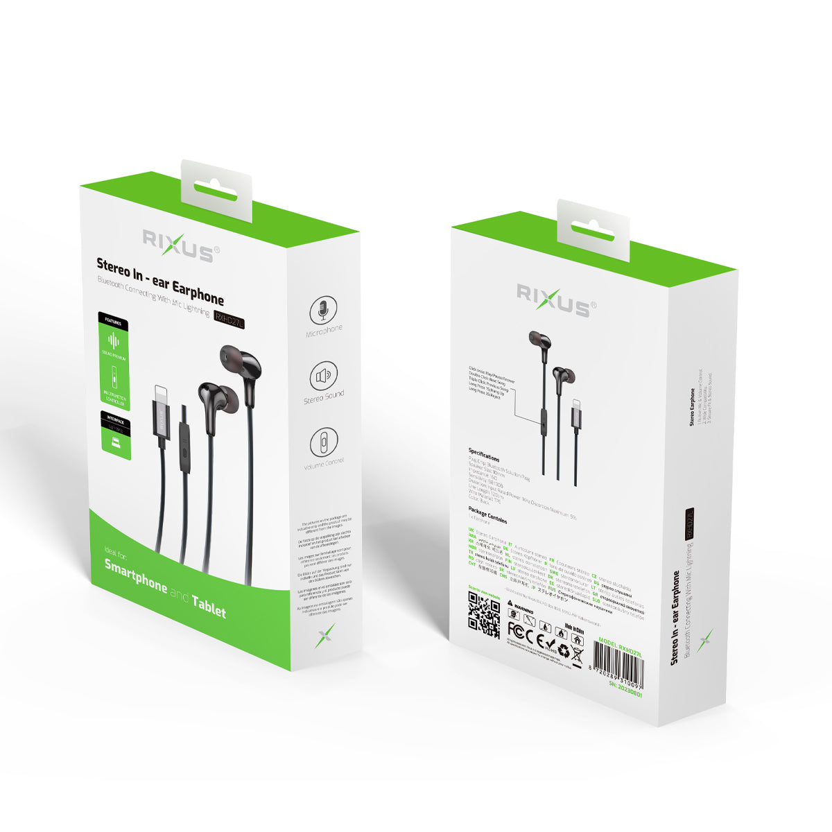 Rixus RXHD27L Stereo In-Ear Lightning Connector Wired Earphone Black