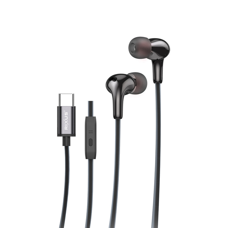 Rixus RXHD27C Stereo In-Ear USB-C Wired Earphone Black