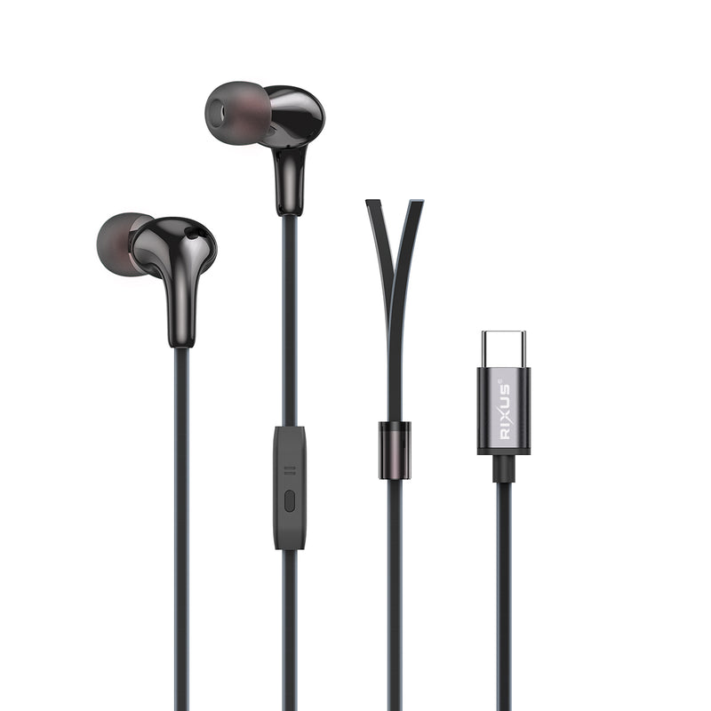 Rixus RXHD27C Stereo In-Ear USB-C Wired Earphone Black
