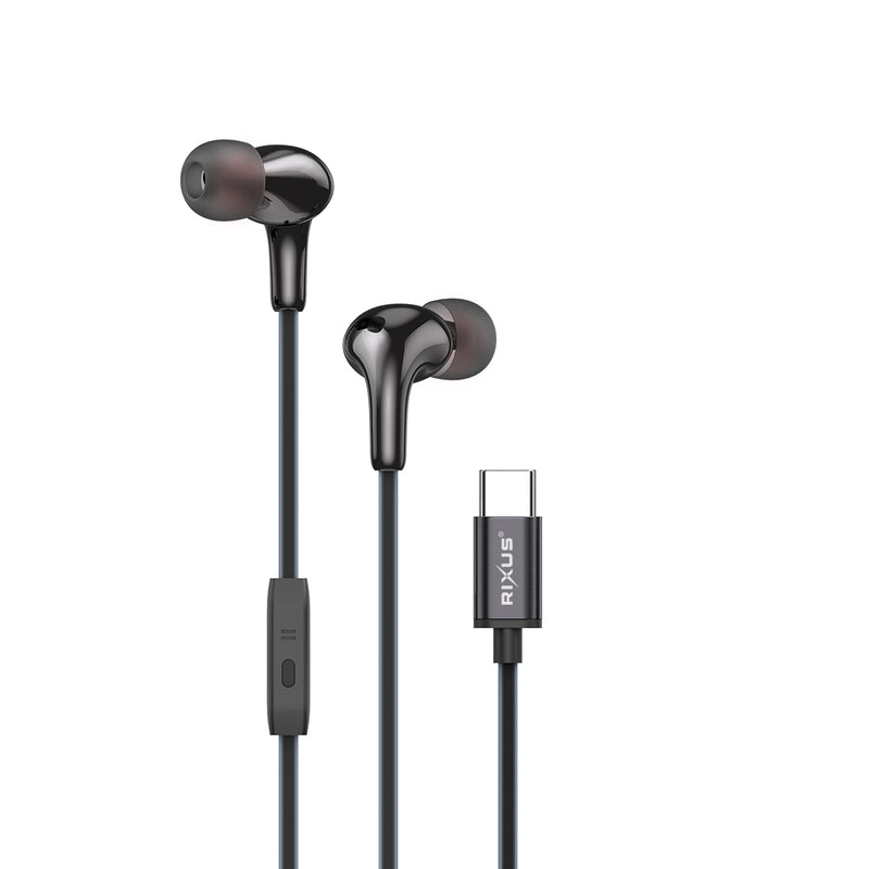 Rixus RXHD27C Stereo In-Ear USB-C Wired Earphone Black