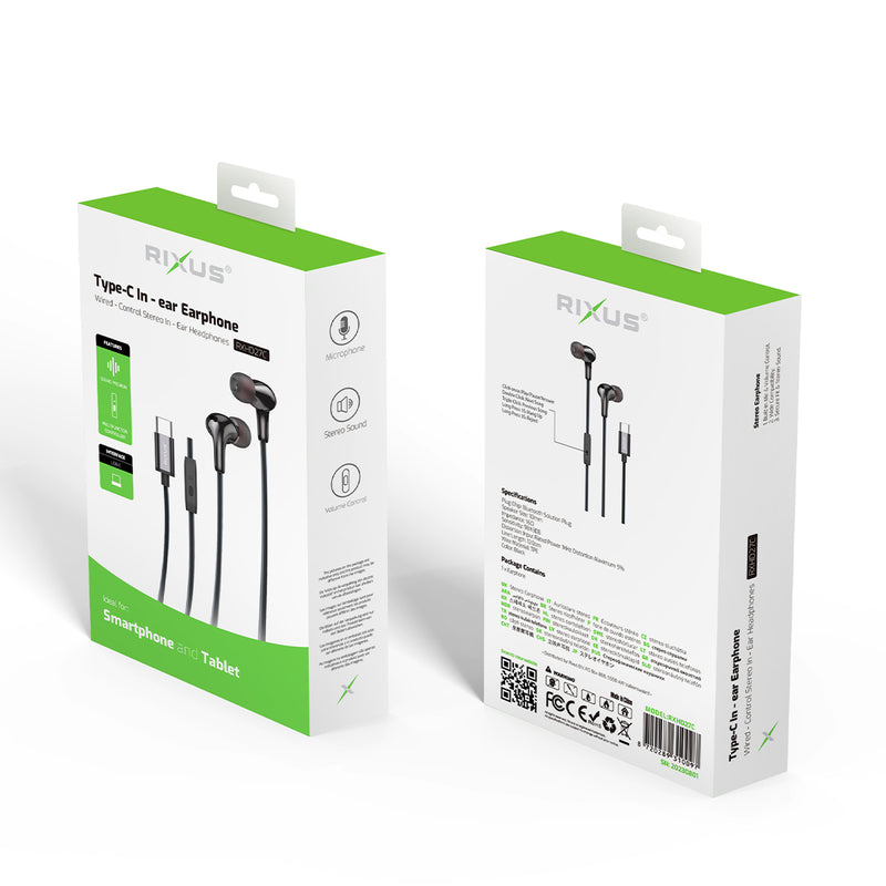 Rixus RXHD27C Stereo In-Ear USB-C Wired Earphone Black