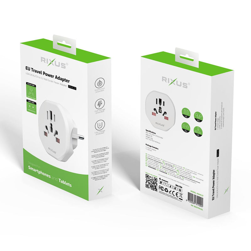 Rixus RXHC27 EU Travel Power Adapter White