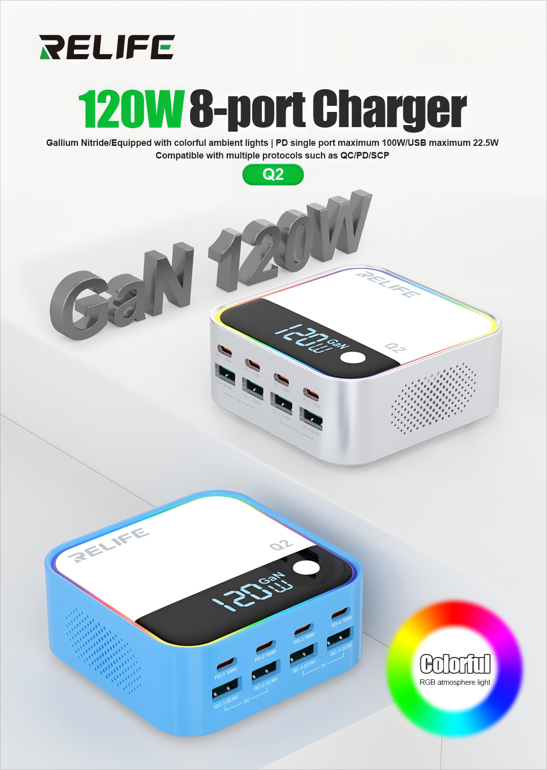 RELIFE Q2 8-Port GaN Charger 120W Grey