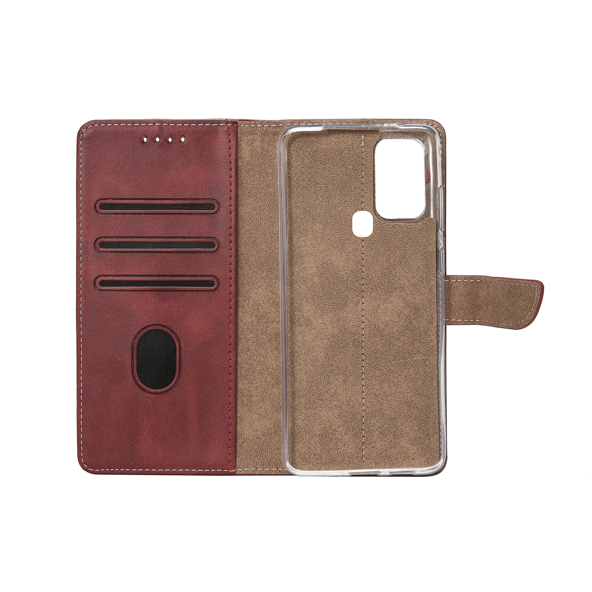 Rixus Bookcase For Samsung Galaxy A21s Dark Red