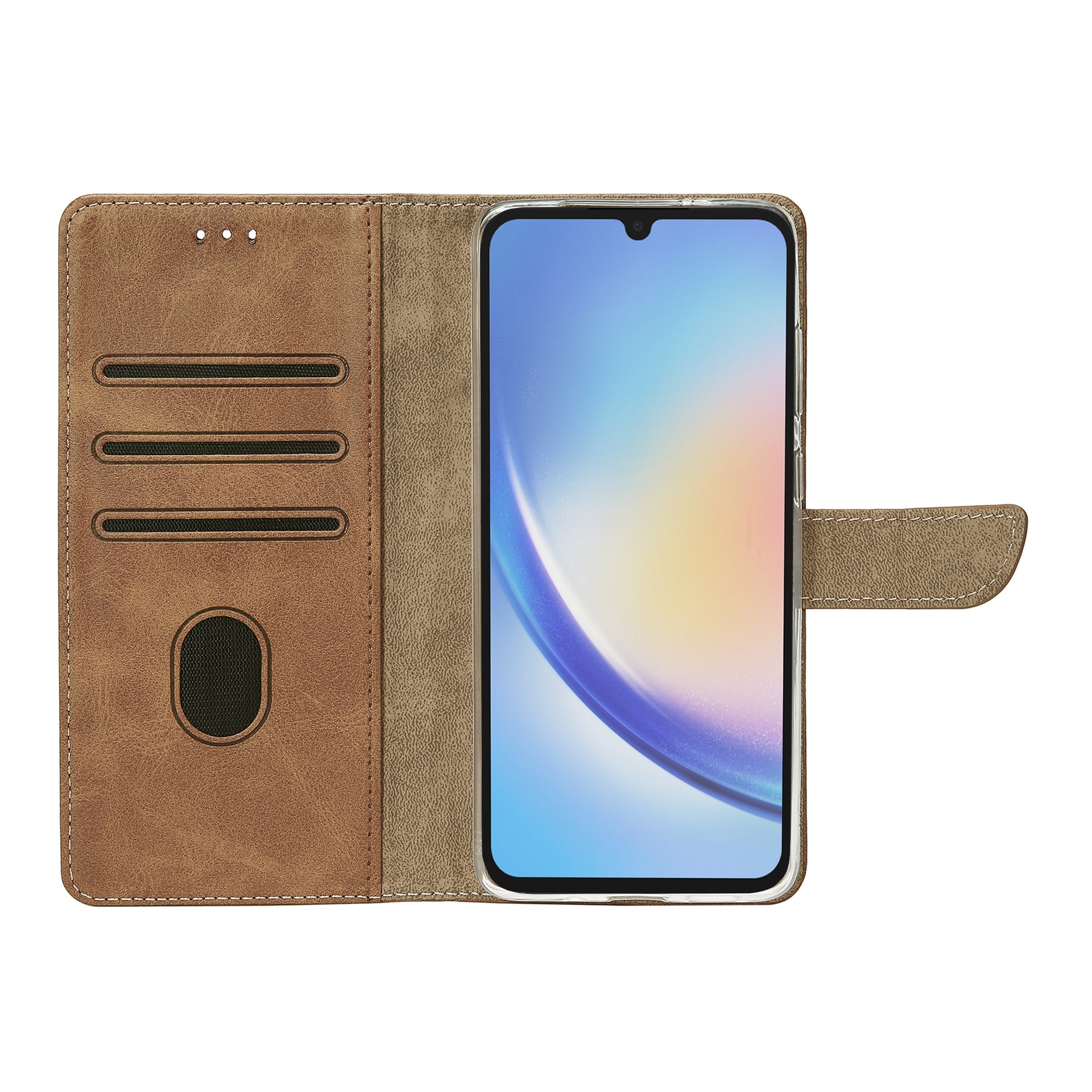 Rixus Bookcase For Samsung Galaxy A34 5G Light Brown