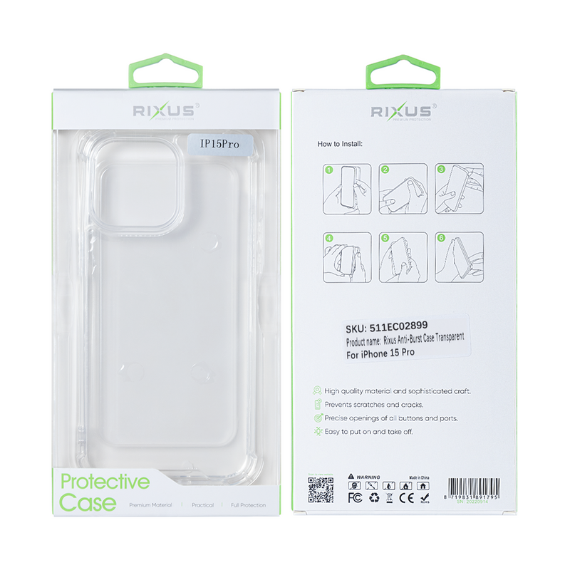 Rixus For iPhone 15 Pro Anti-Burst Case Transparent