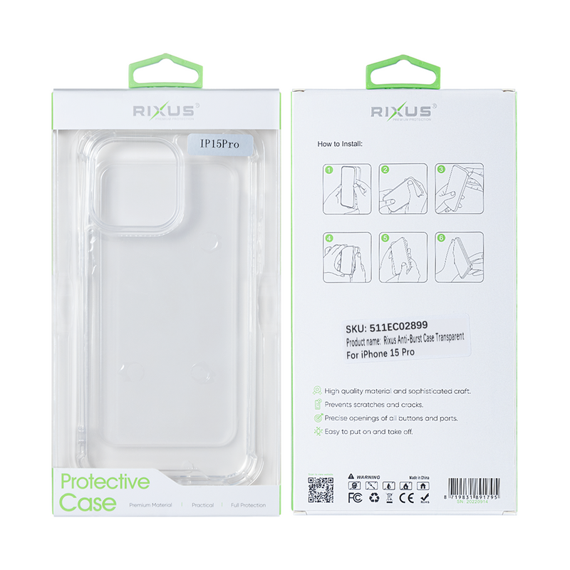 Rixus Anti-Burst Case For Apple iPhone 15 Pro Transparent