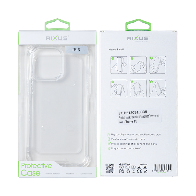 Rixus For iPhone 15 Anti-Burst Case Transparent