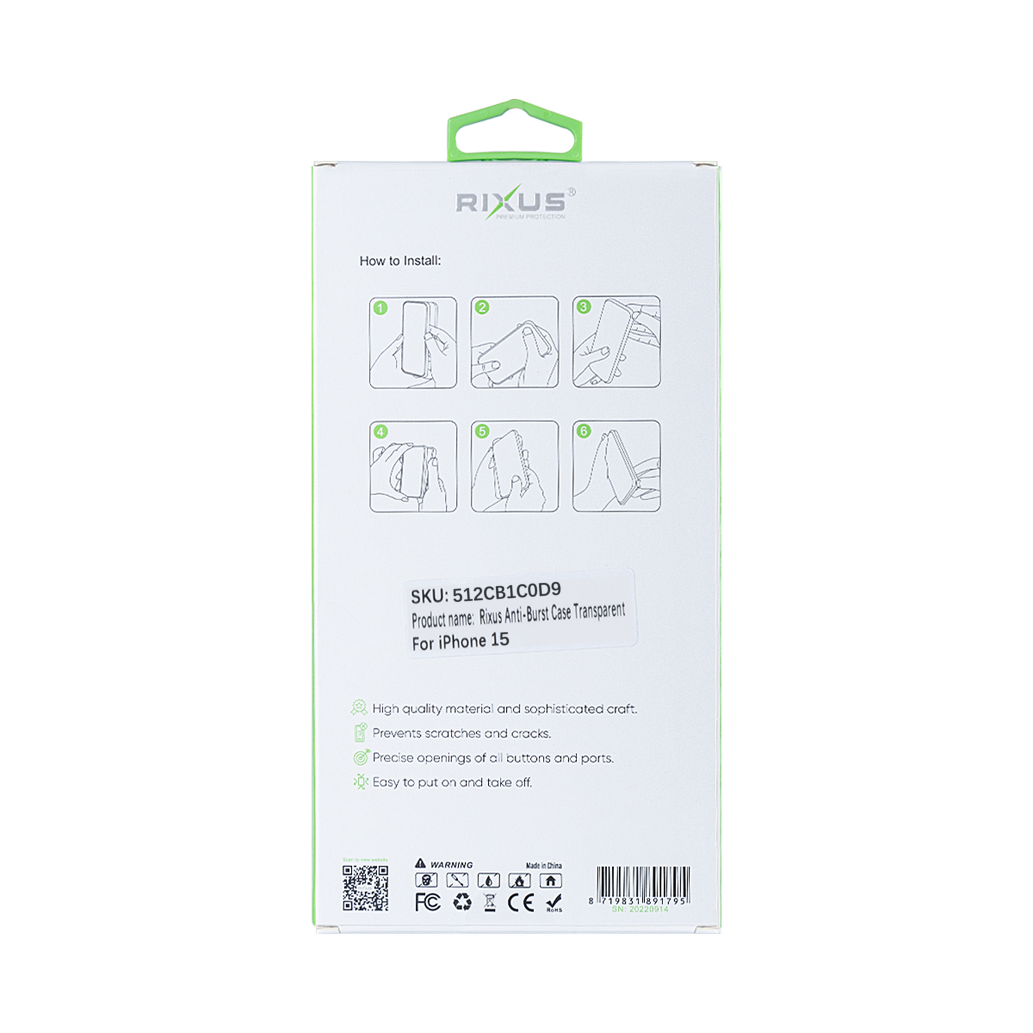 Rixus Anti-Burst Case For Apple iPhone 15 Transparent