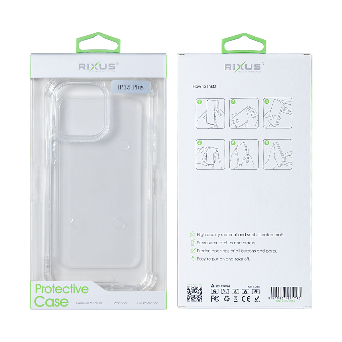 Rixus Anti-Burst Case For Apple iPhone 15 Plus Transparent