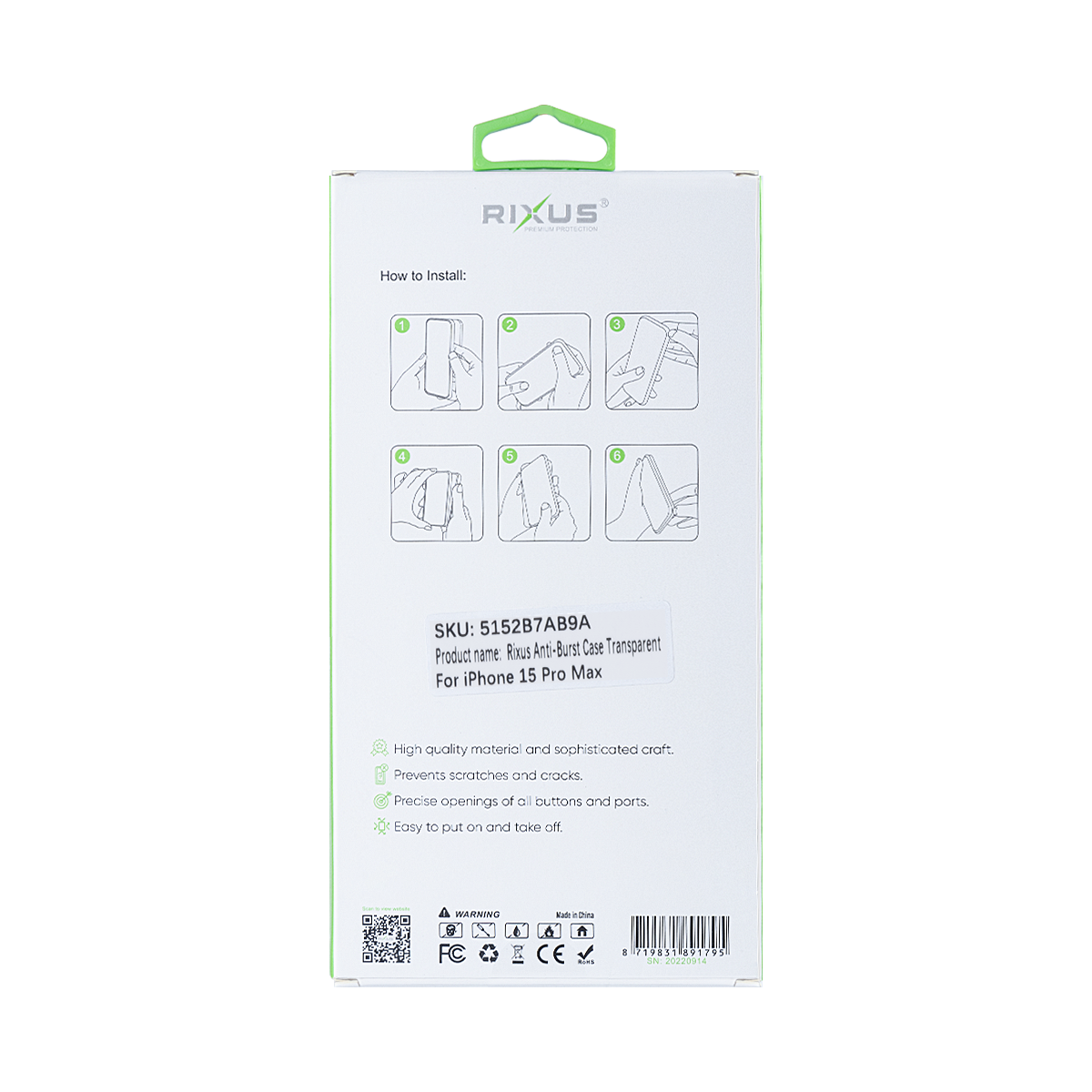 Rixus Anti-Burst Case For Apple iPhone 15 Pro Max Transparent