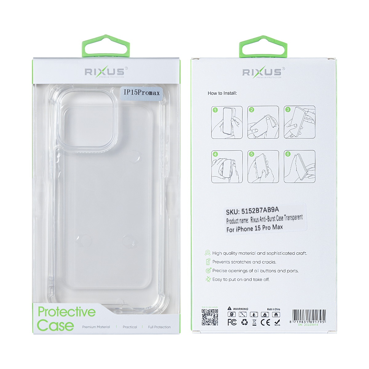 Rixus Anti-Burst Case For Apple iPhone 15 Pro Max Transparent