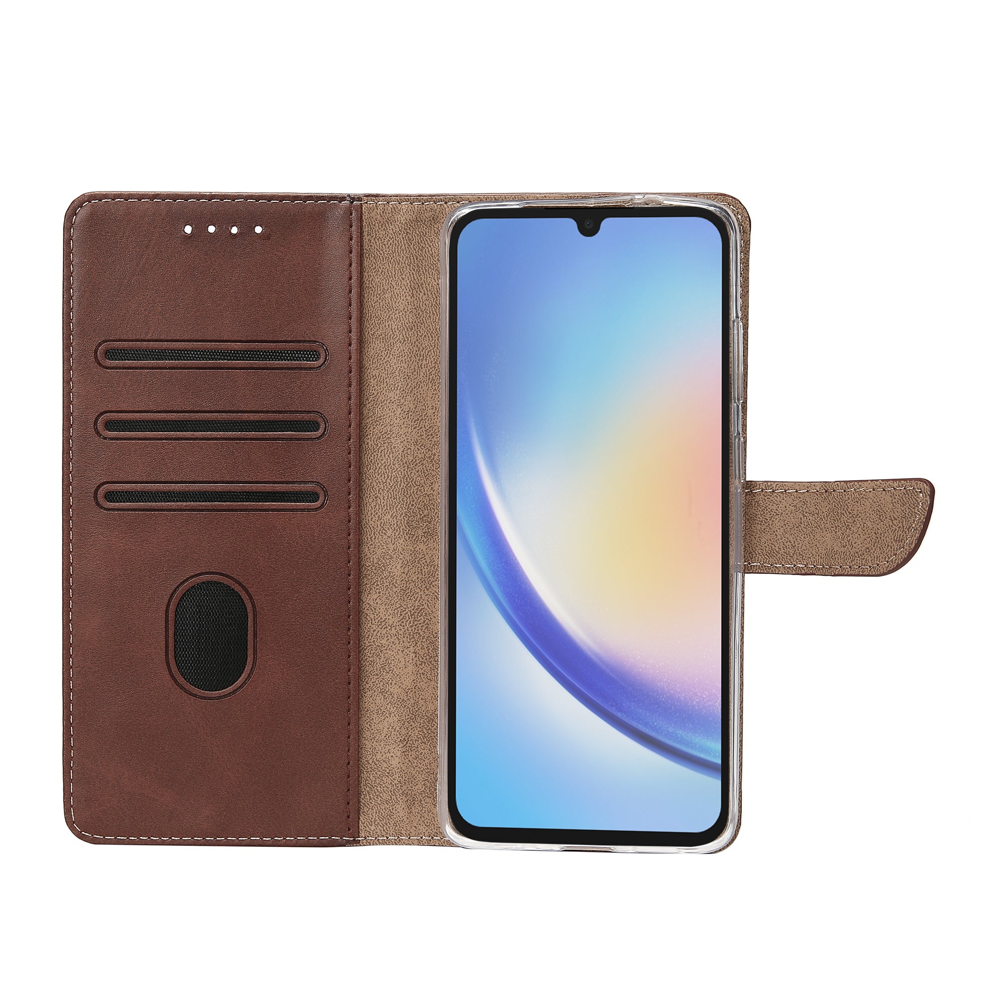 Rixus Bookcase For Samsung Galaxy A34 5G Brown