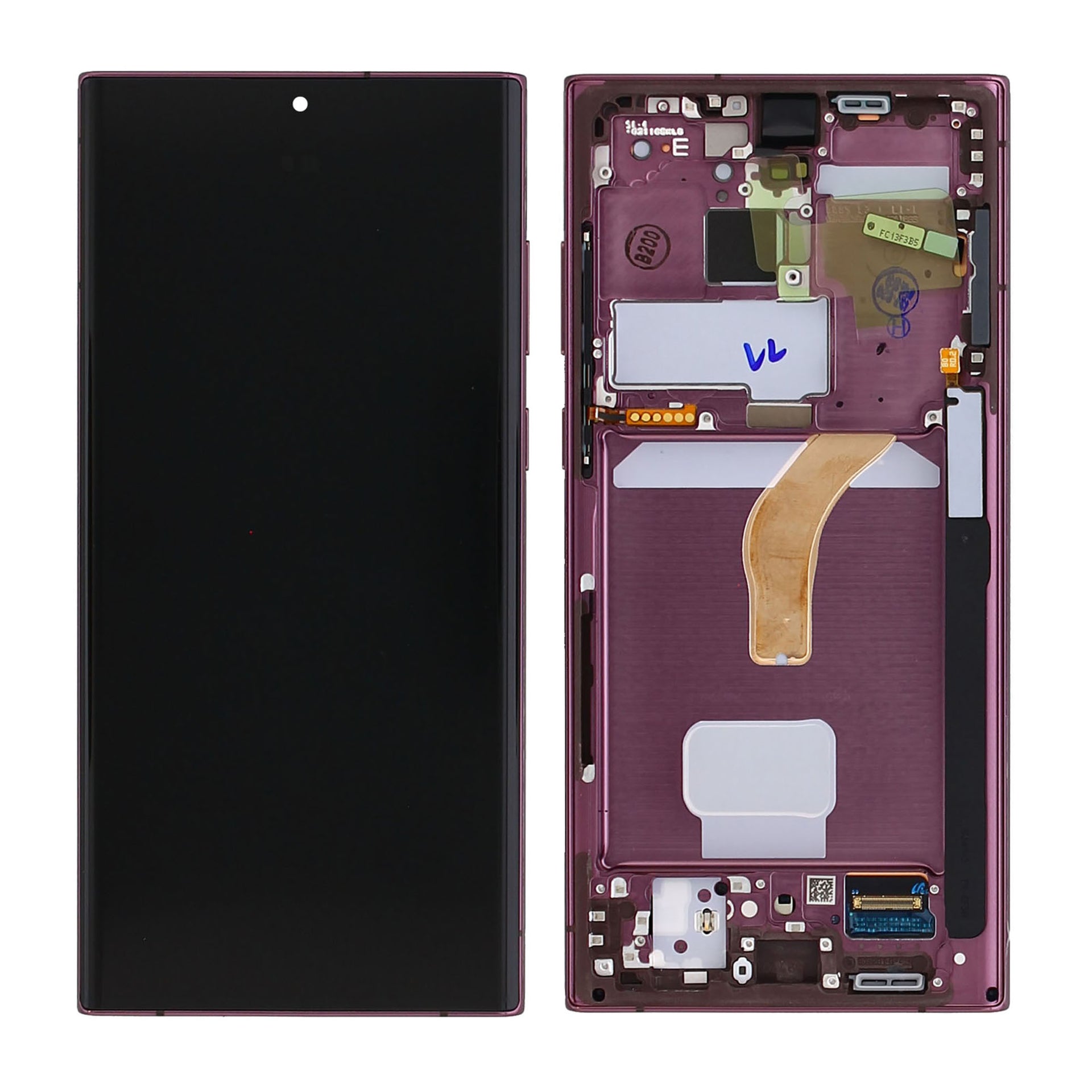 Samsung Galaxy S22 Ultra S908B Display And Digitizer With Frame Burgundy Service Pack