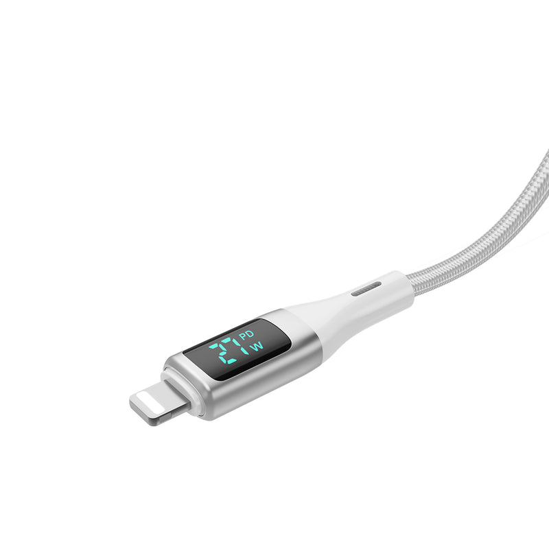 Rixus RXUC29L Braided USB-C To Lightning Cable With LED Display White