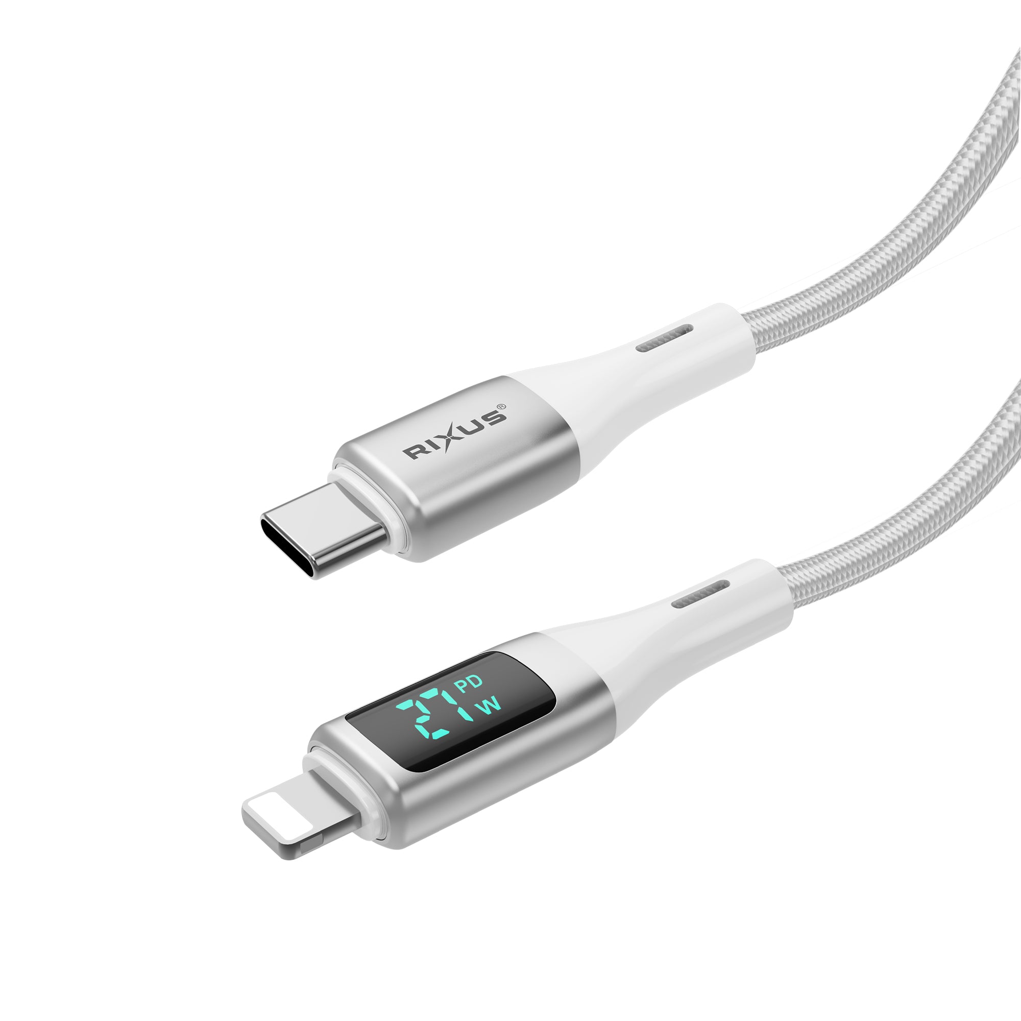 Rixus RXUC29L Braided USB-C To Lightning Connector Cable With LED Display White