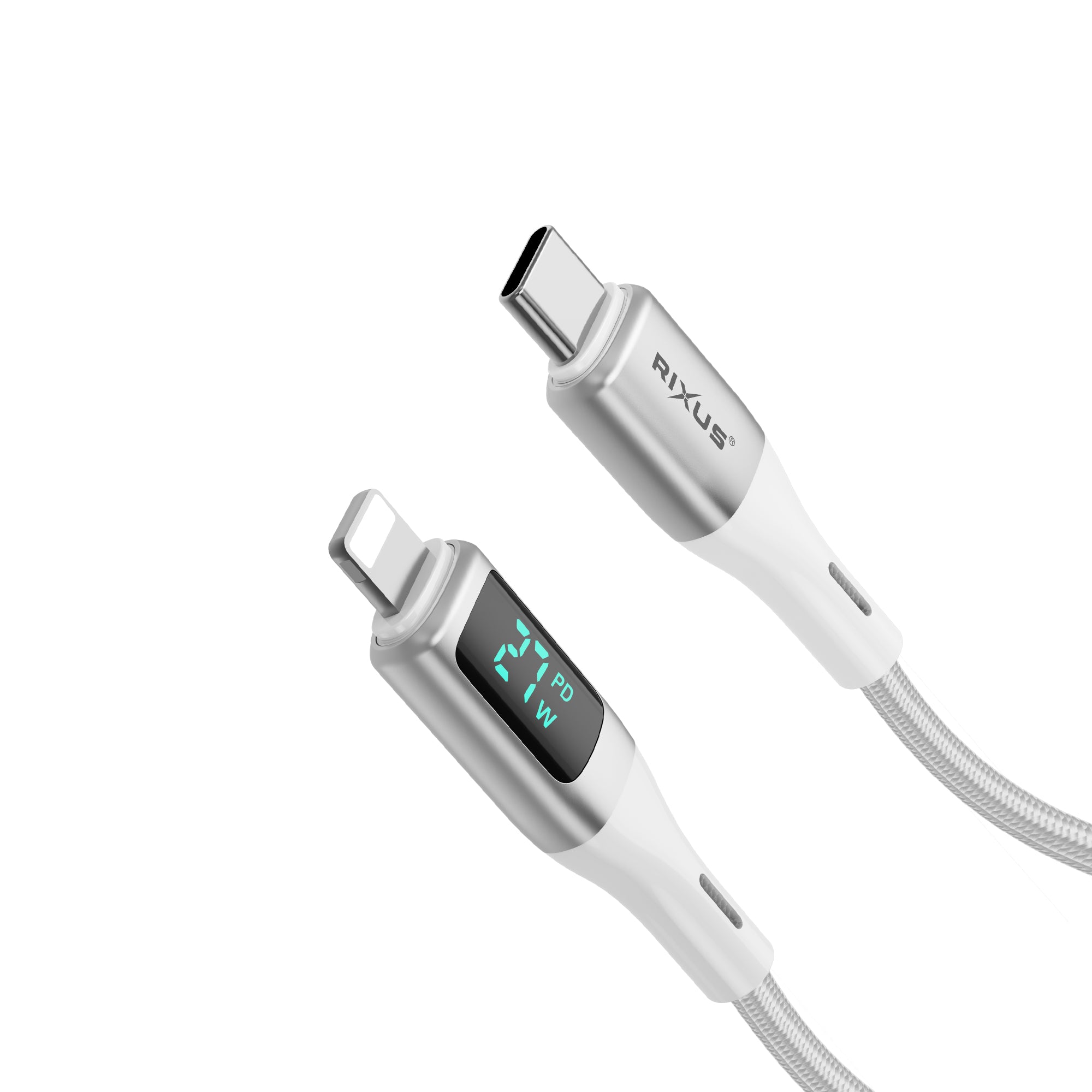 Rixus RXUC29L Braided USB-C To Lightning Connector Cable With LED Display White