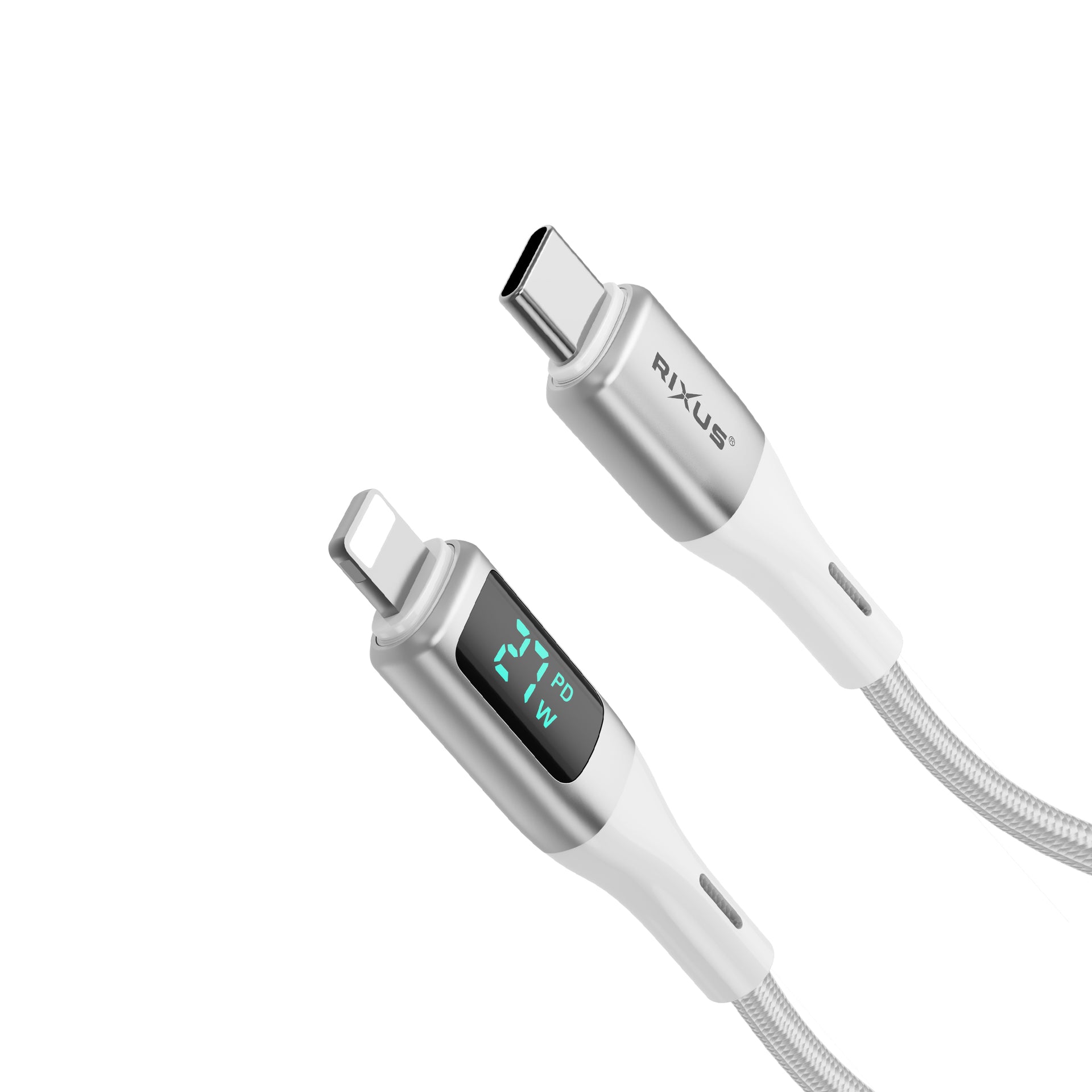 Rixus RXUC29AL Braided USB-A To Lightning Connector Cable With LED Display White
