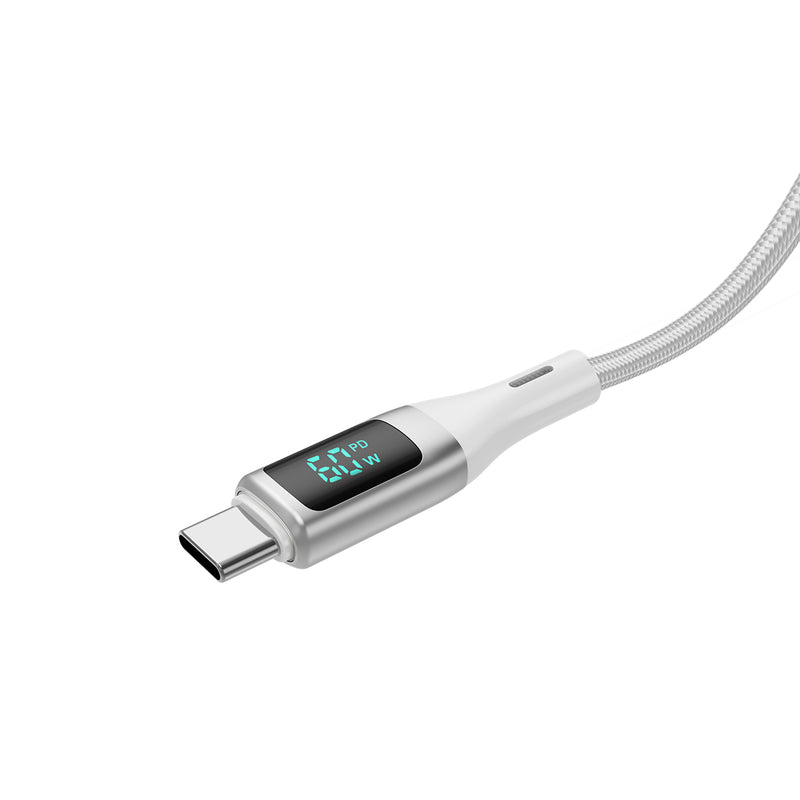 Rixus RXUC29C Braided USB-C To USB-C Cable With LED Display White