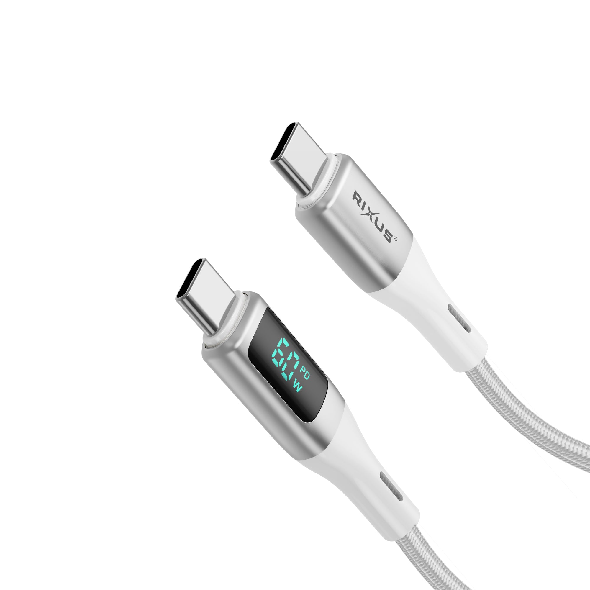 Rixus RXUC29C Braided USB-C To USB-C Cable With LED Display White