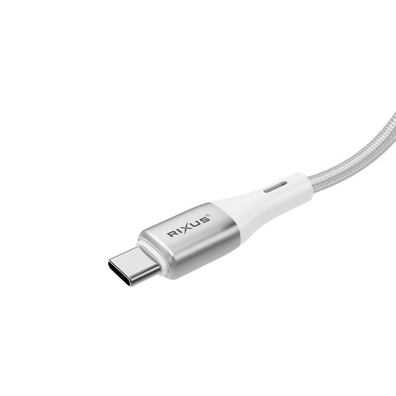 Rixus RXUC29C Braided USB-C To USB-C Cable With LED Display White