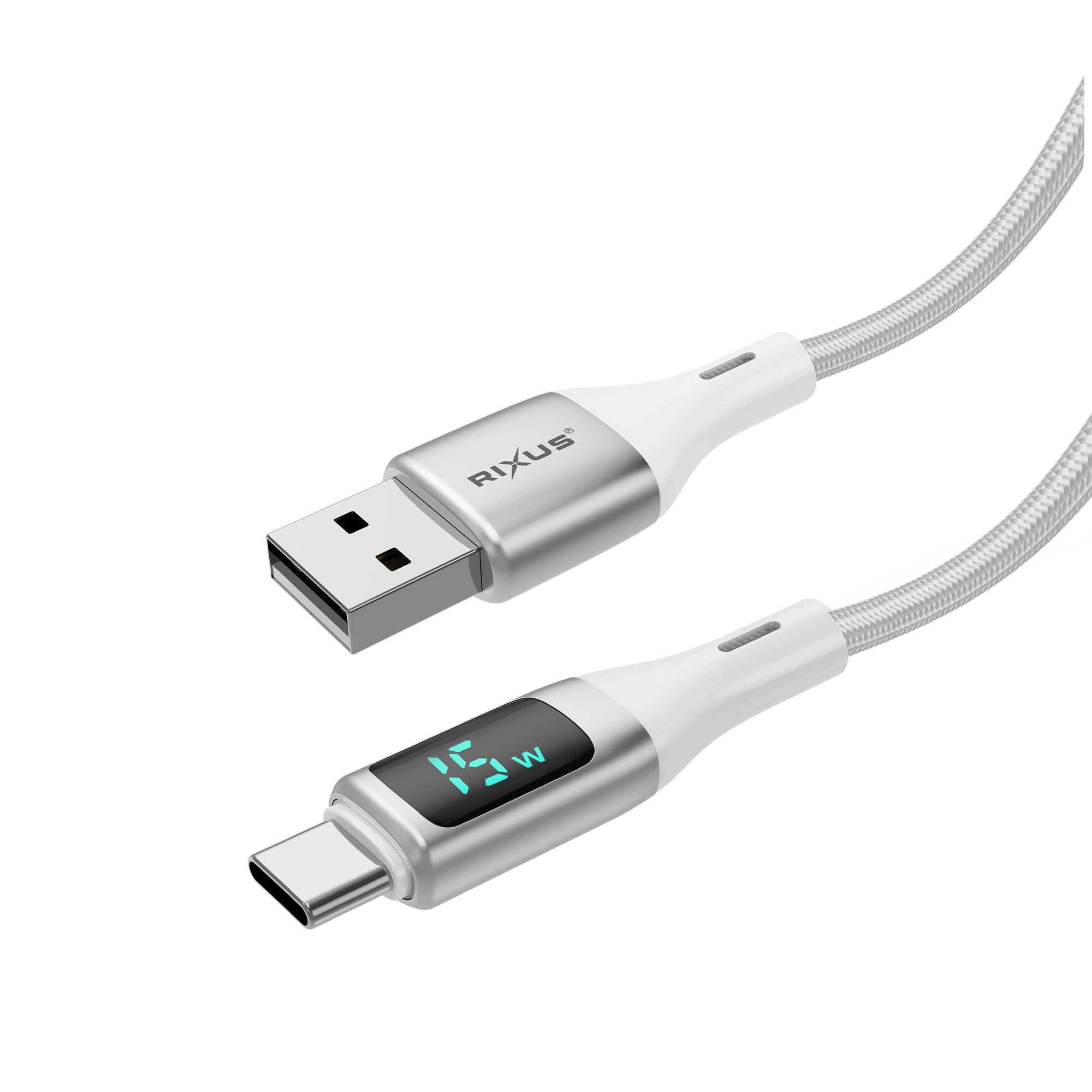 Rixus RXUC29AC Braided USB-A To USB-C Cable With LED Display White