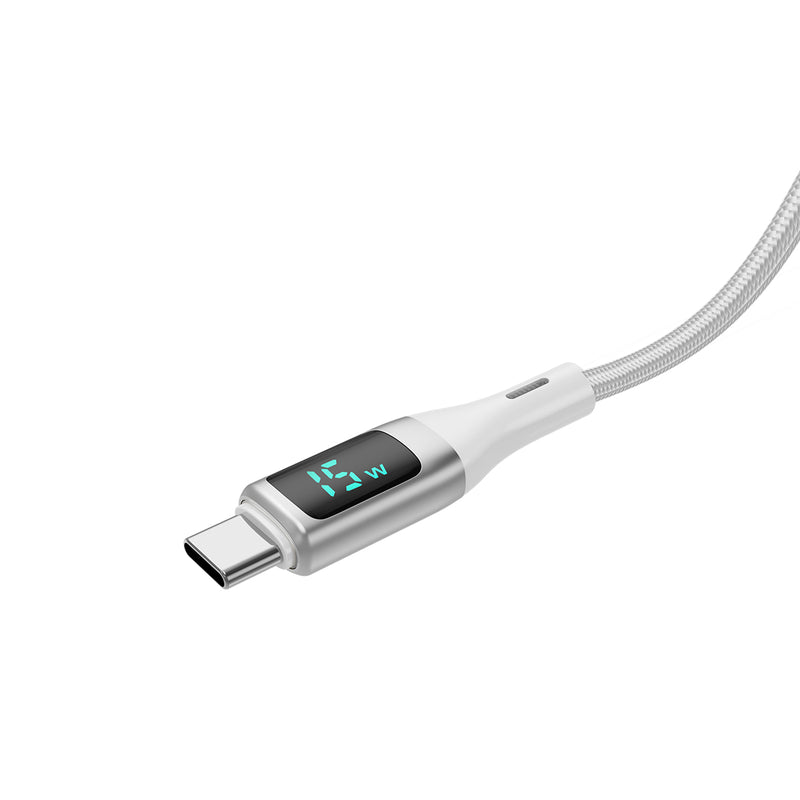 Rixus RXUC29AC Braided USB-A To USB-C Cable With LED Display 100CM White