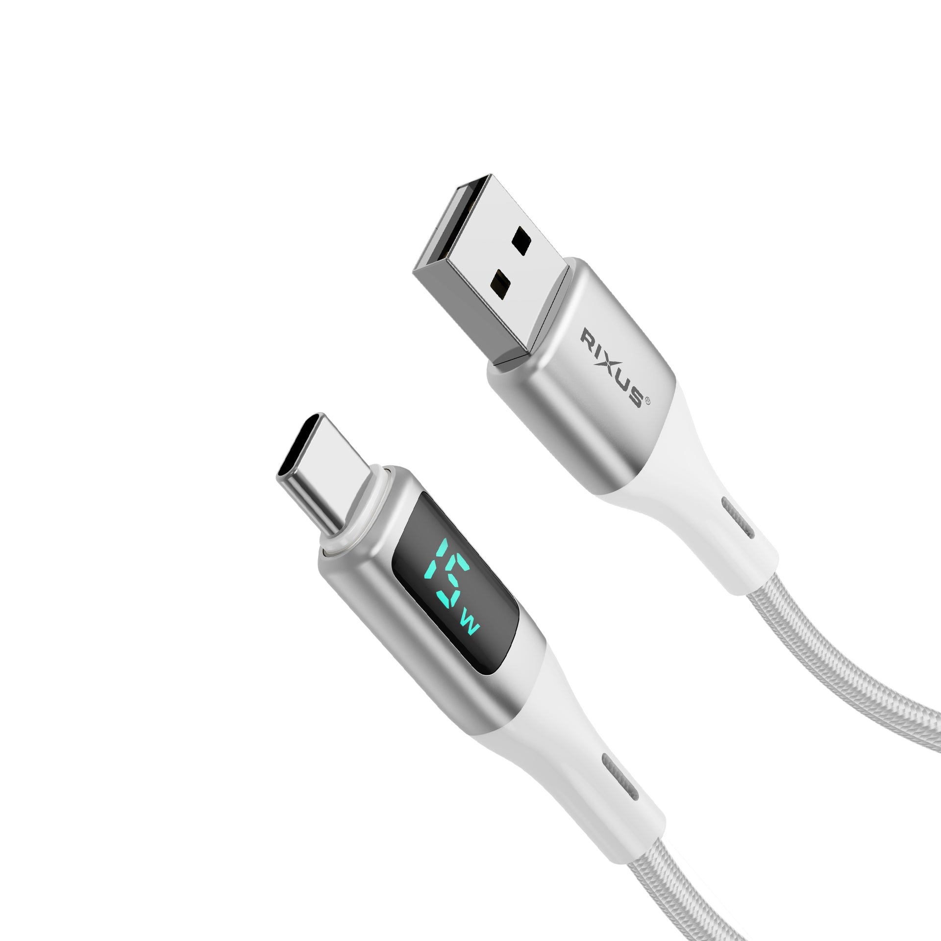 Rixus RXUC29AC Braided USB-A To USB-C Cable With LED Display White