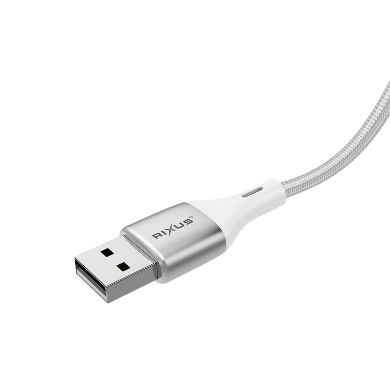 Rixus RXUC29AC Braided USB-A To USB-C Cable With LED Display 100CM White