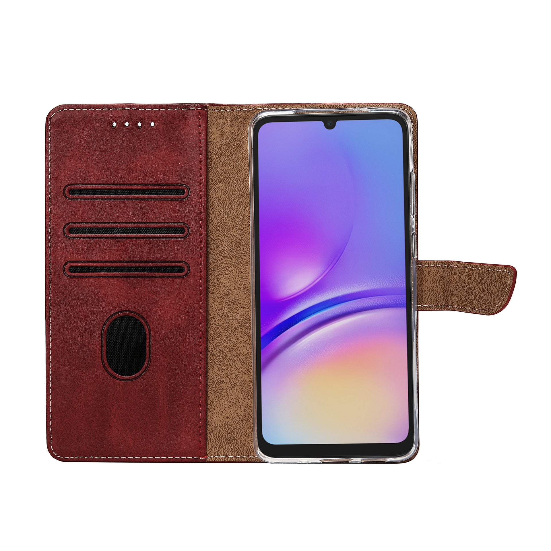 Rixus Bookcase For Samsung Galaxy A05 Dark Red