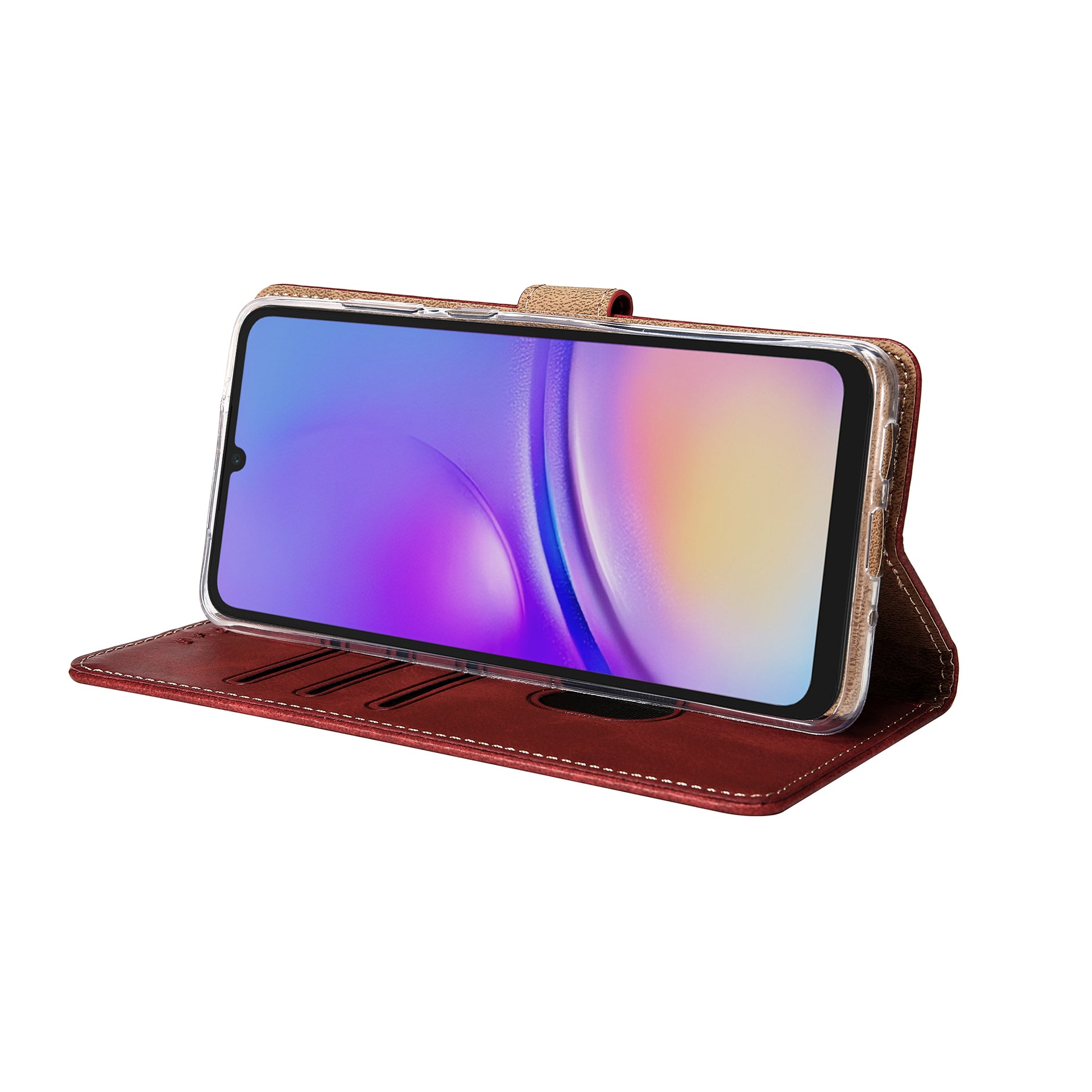 Rixus Bookcase For Samsung Galaxy A05 Dark Red