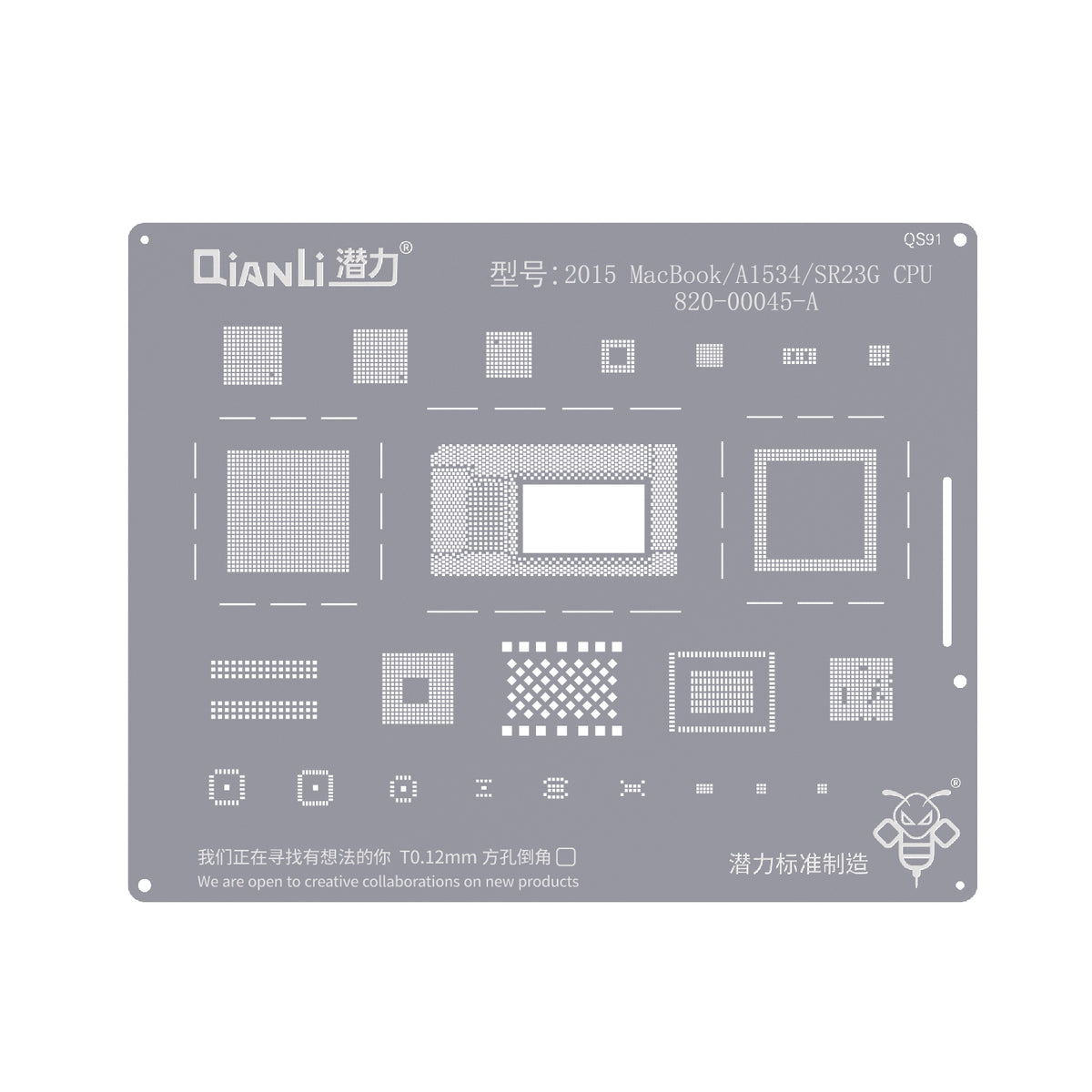 QIANLI Bumblebee Stencil QS91 For Apple MacBook (2015) A1534, SR23G, CPU 820-00045-A