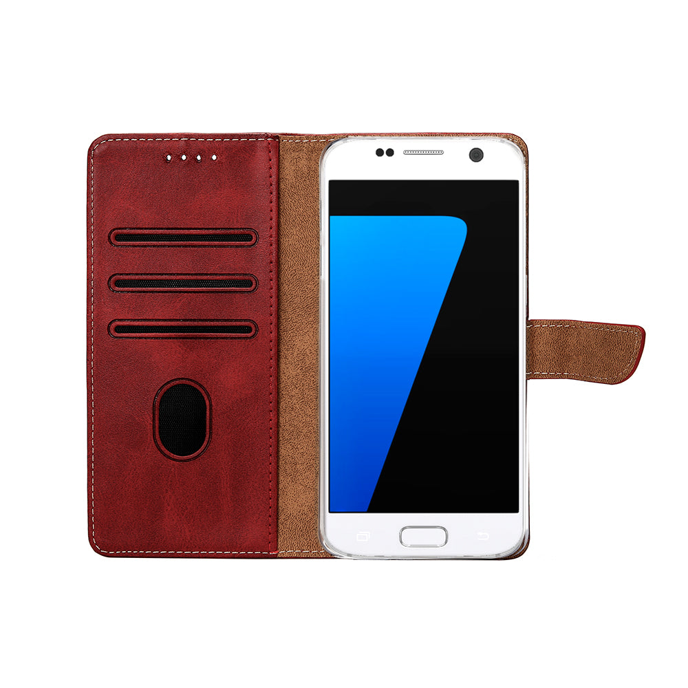 Rixus Bookcase For Samsung Galaxy S7 Dark Red