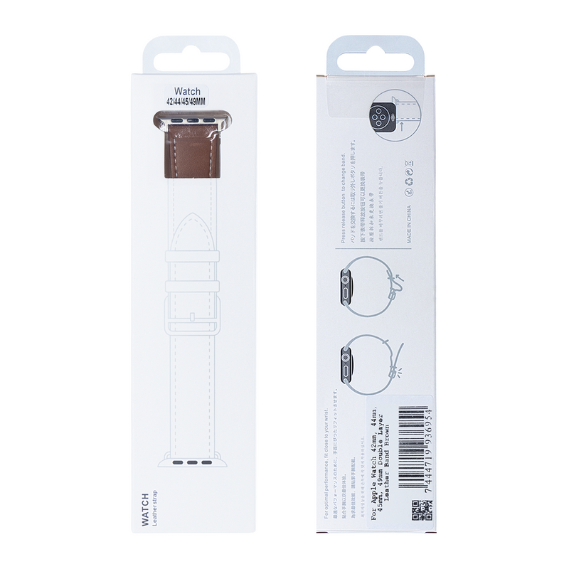 For Apple Watch 42mm, 44mm, 45mm, 49mm Double Layer Leather Band Brown