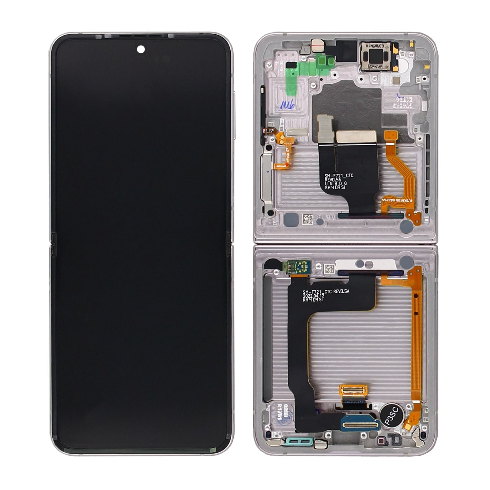 Samsung Galaxy Z Flip4 5G F721B Main Display And Digitizer With Frame White Service Pack