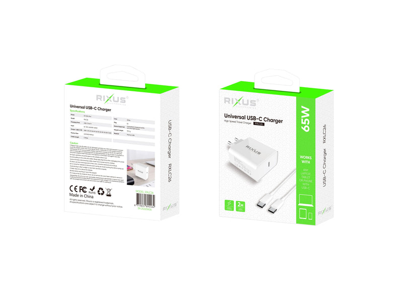 Rixus RXLC26 Universal USB-C Charger White