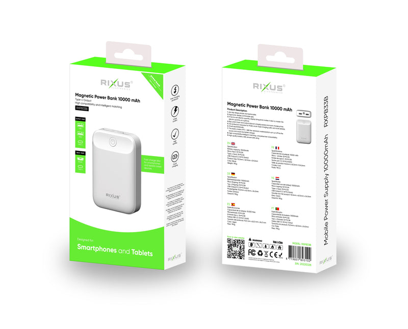 Rixus RXPB33B Ultra-Compact Power Bank 10000 mAh White