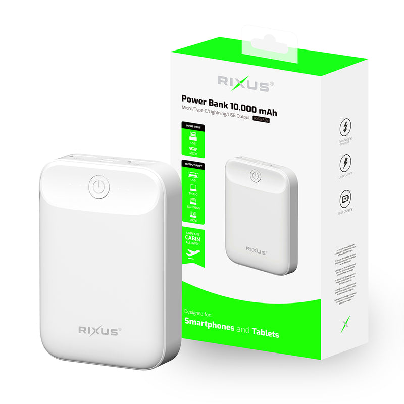 Rixus RXPB33B Ultra-Compact Power Bank 10000 mAh White