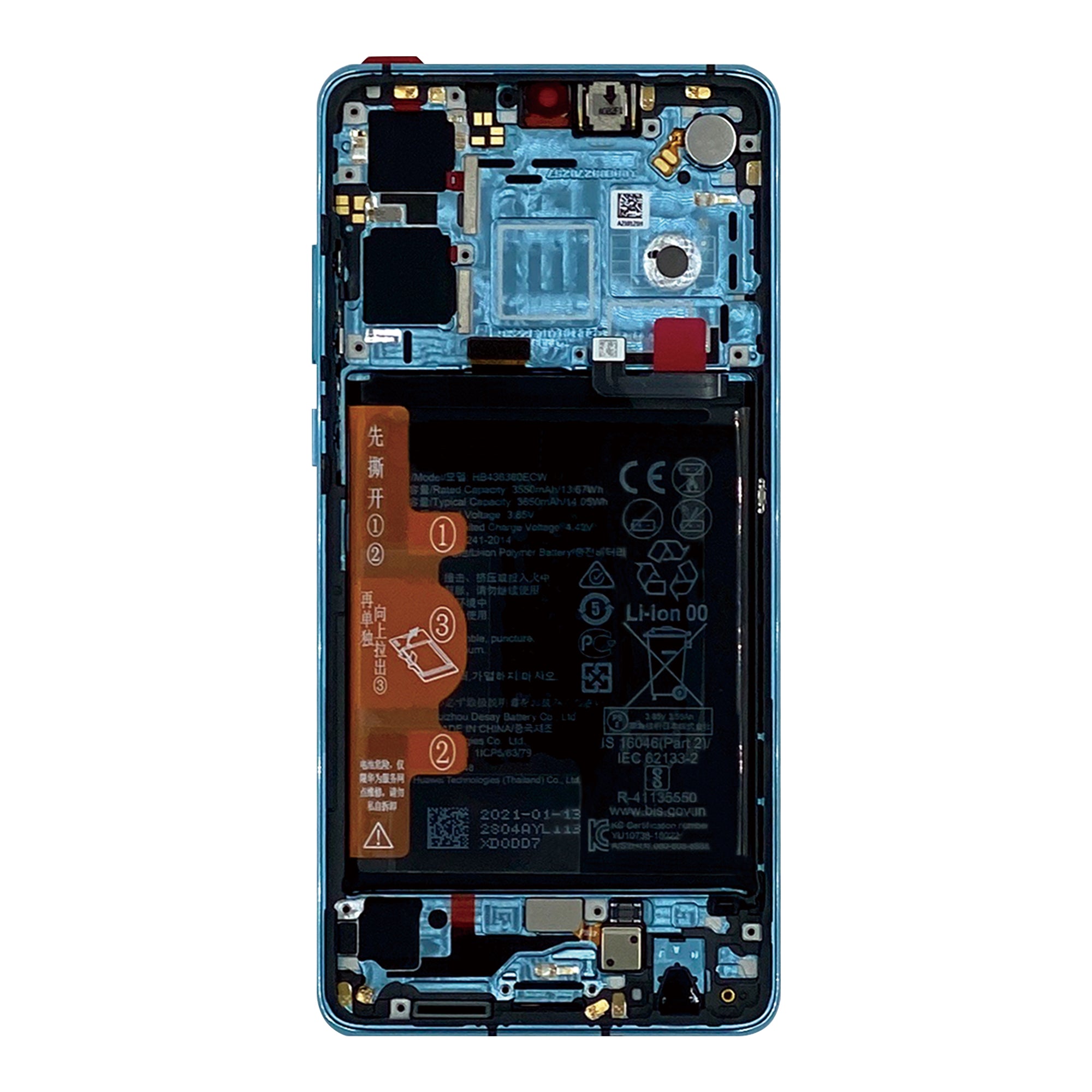 Huawei P30 New Version Display And Digitizer With Frame Aurora Blue Service Pack