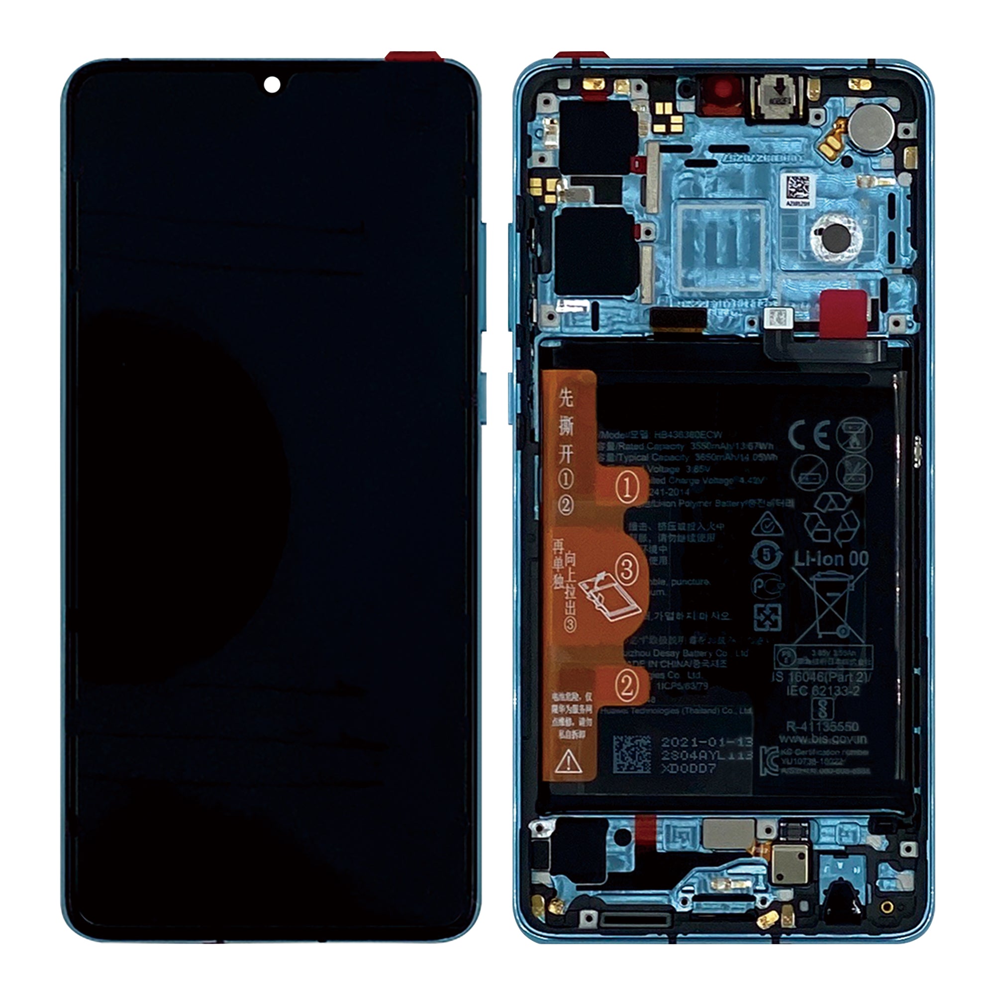Huawei P30 New Version Display And Digitizer With Frame Aurora Blue Service Pack