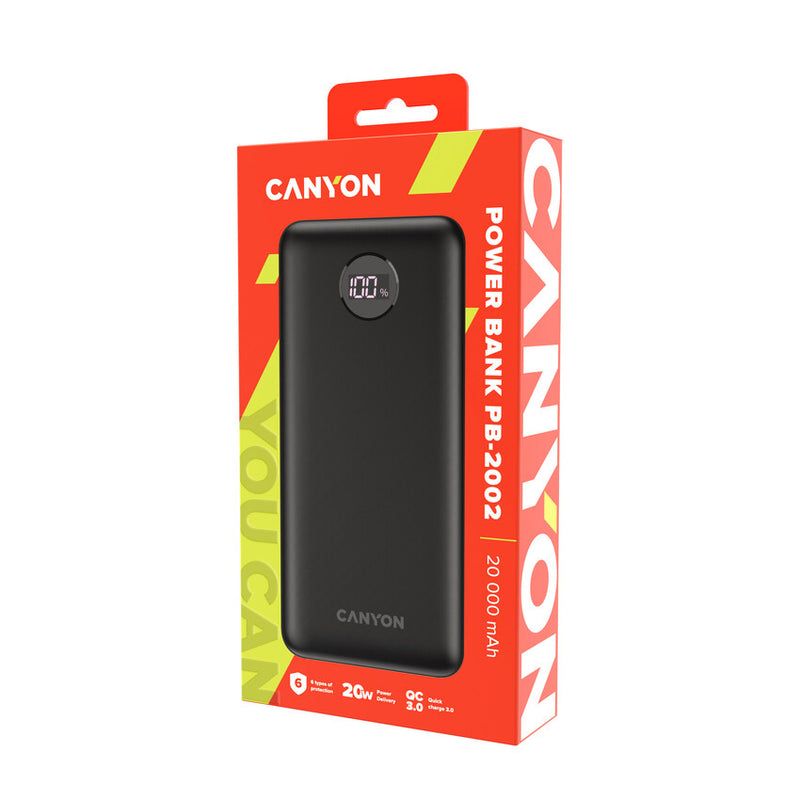 Canyon Powerbank PB-2002 USB-C PD, USB-A QC 3.0 20000mAh Black