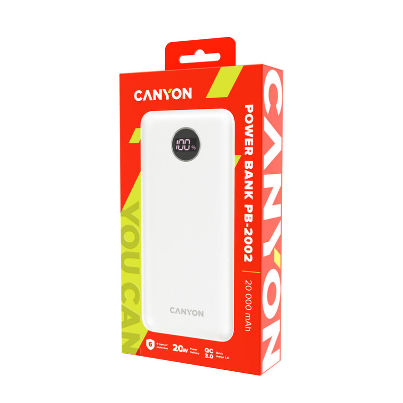Canyon Powerbank PB-2002 USB-C PD, USB-A QC 3.0 20000mAh White