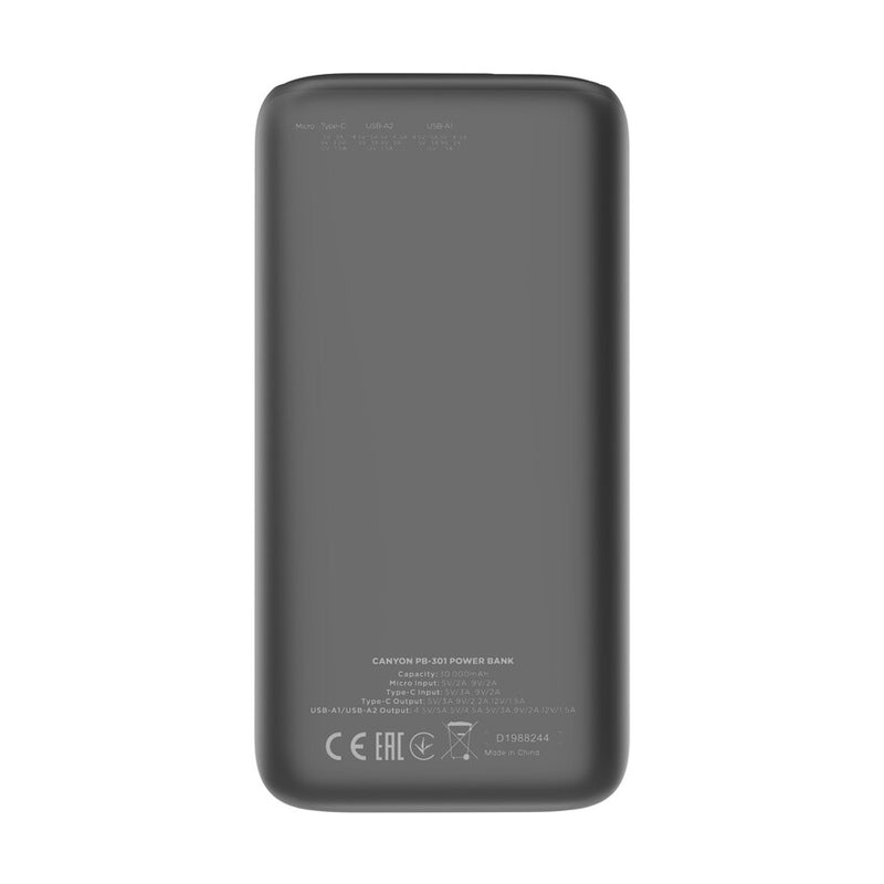 Canyon Powerbank PB-301 USB-C PD, USB-A 30000mAh Black