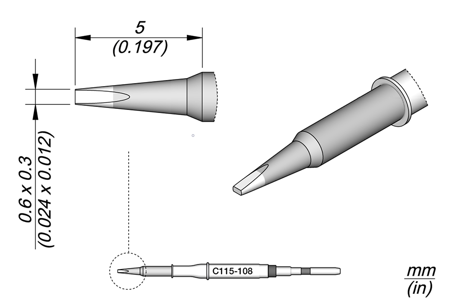 JBC C115108 Cartridge Chisel 0.6x0.3