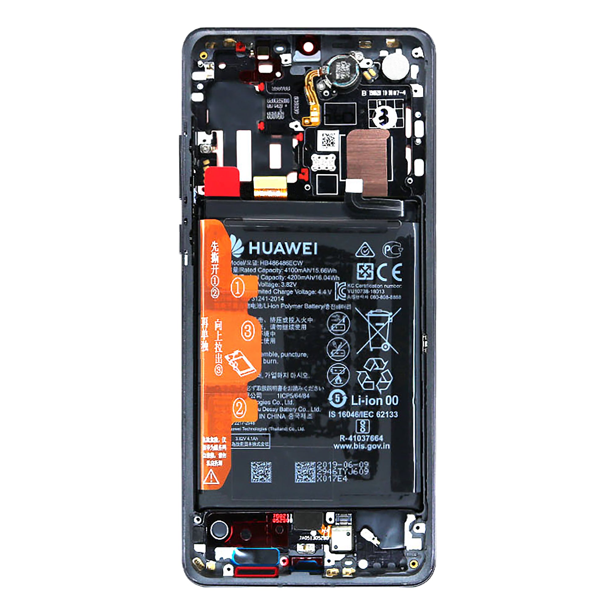 Huawei P30 Pro (2019), P30 Pro New Edition (2020) Display And Digitizer With Frame And Battery Black Service Pack